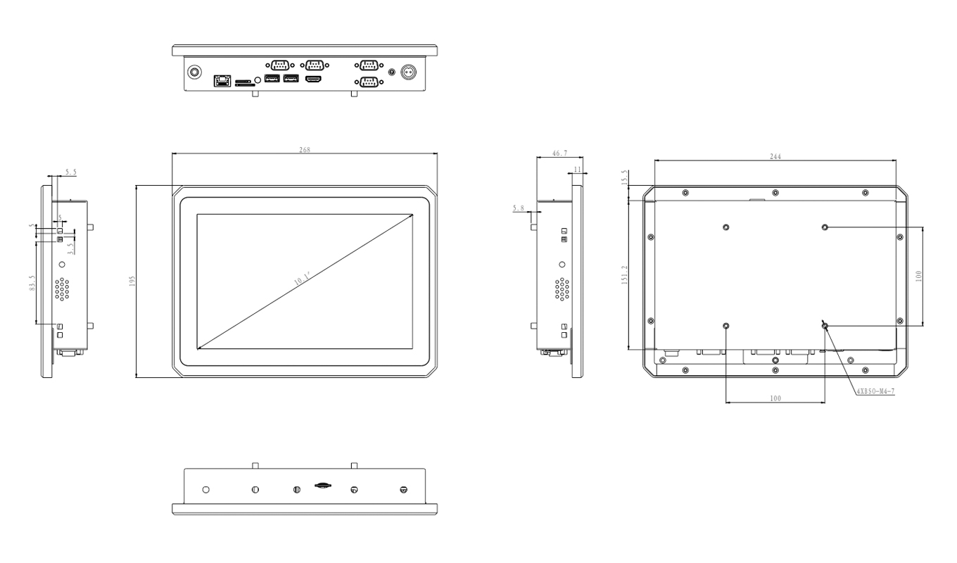 Dimension of 10 Inch RK3399 All in One Capacitive Touch Panel PC