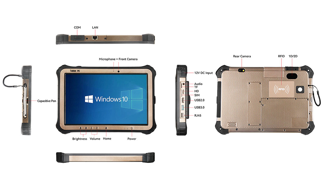 Dimension of 10 Inch Linux Intel N2930 Rugged Tablet